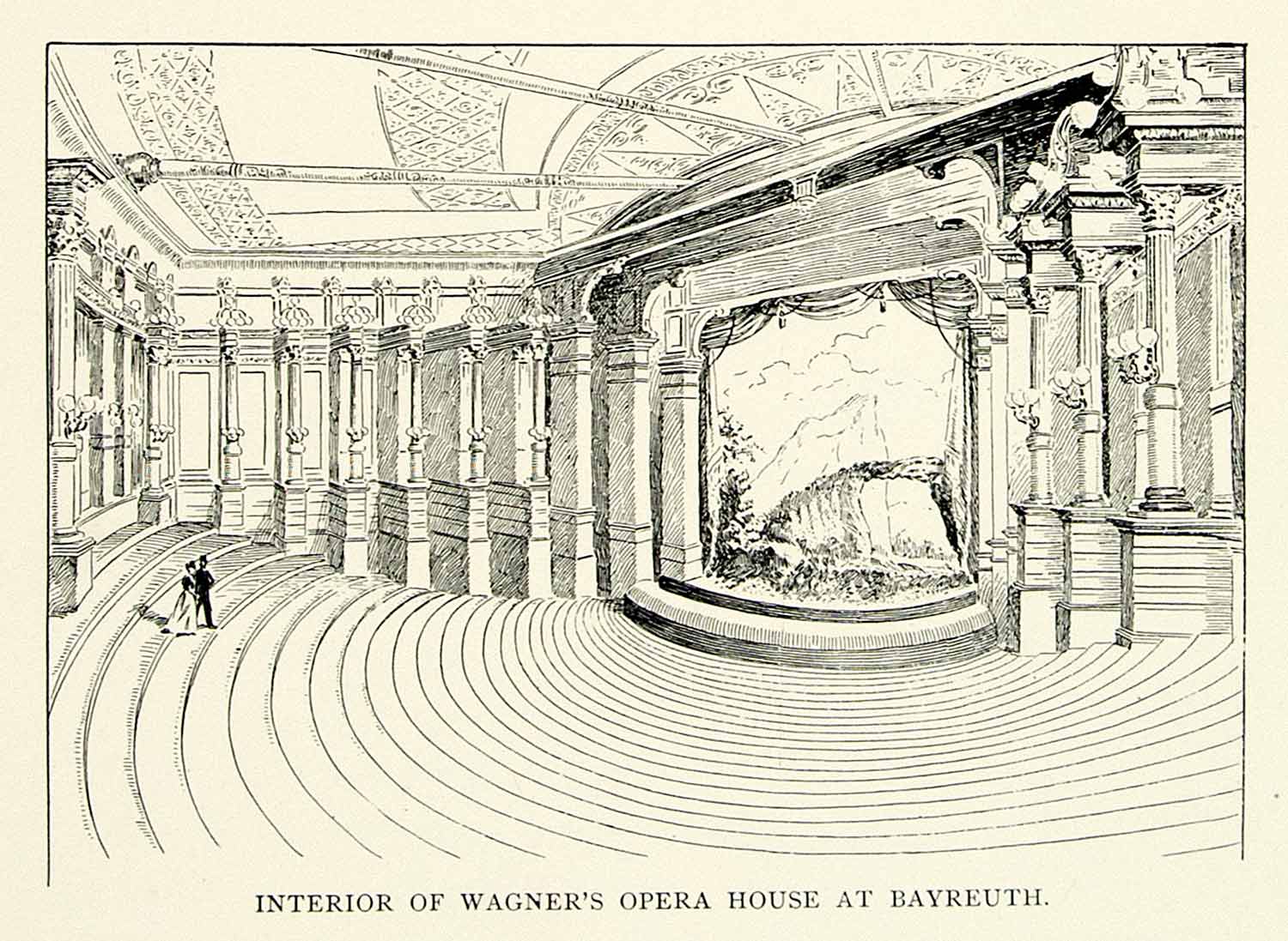 1895 Print Bayreuth Germany Interior Opera House Richard Wagner Architecture