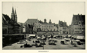 1895 Print Nuremberg Germany Cityscape Market City Center Square Historic Image