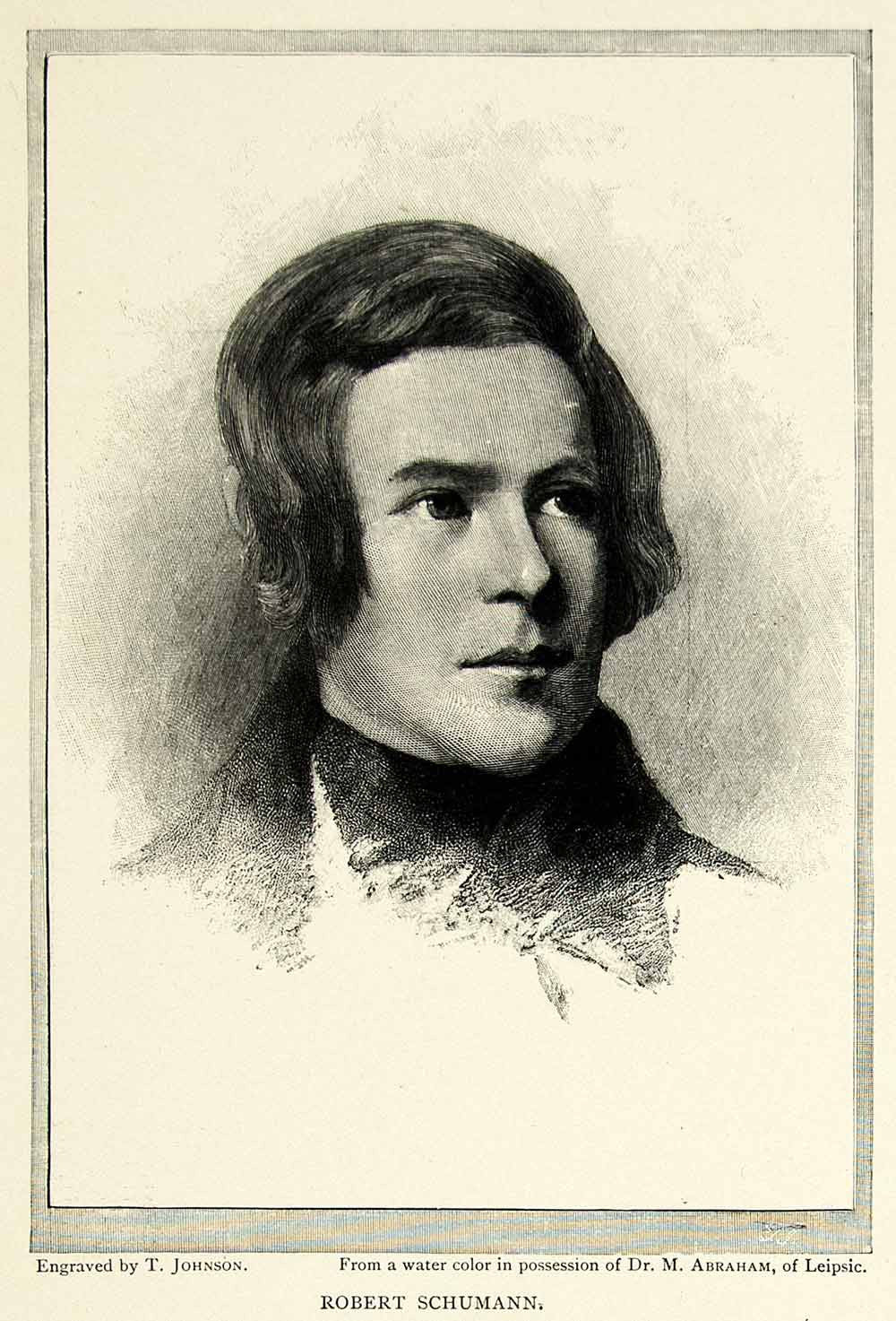 1895 Print T. Johnson Portrait Robert Schumann German Composer Music Critic Art - Period Paper
