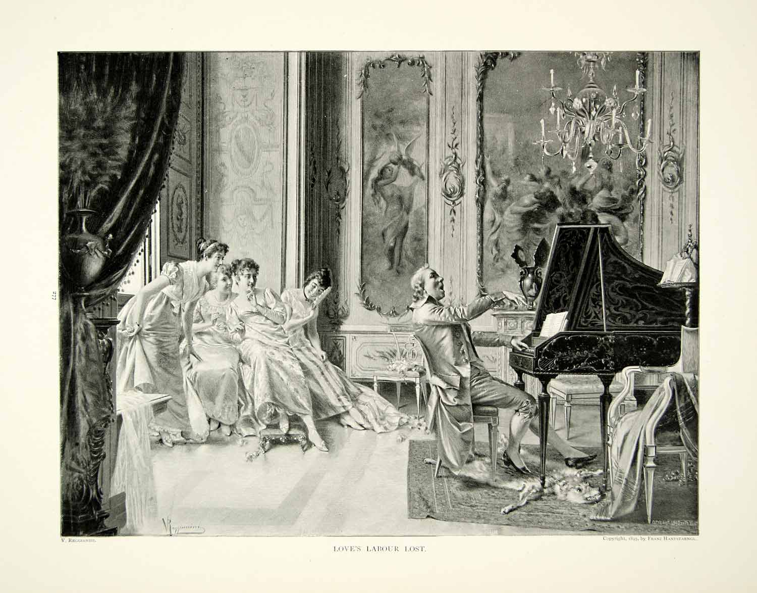 1895 Print V. Reggianini Love's Labour Lost Piano Song Parlor Music Costume Art