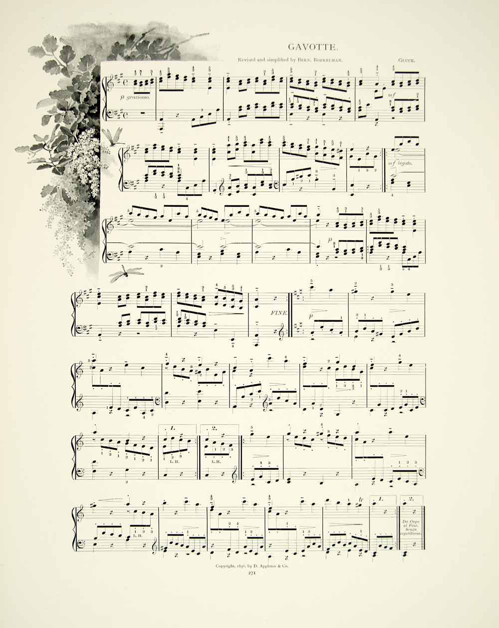 1895 Print Sheet Music Gavotte Christoph Willibald Ritter Gluck Song Boekelman