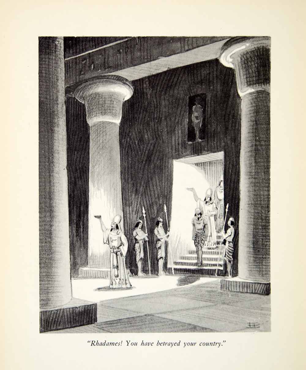 1938 Print Giuseppe Verdi Aida Rhadames Egyptian Scene Opera Column Guards XMD4