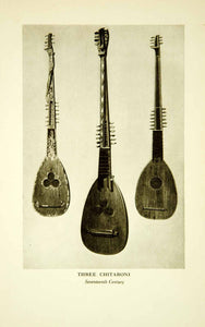 1917 Print Art Bass Theorbo Lute Chitarone Stringed Musical Instrument XMF1