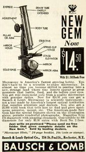 1934 Ad Bausch Lomb Optical 754 St Paul St Rochester NY New Gem Microscope YAB2