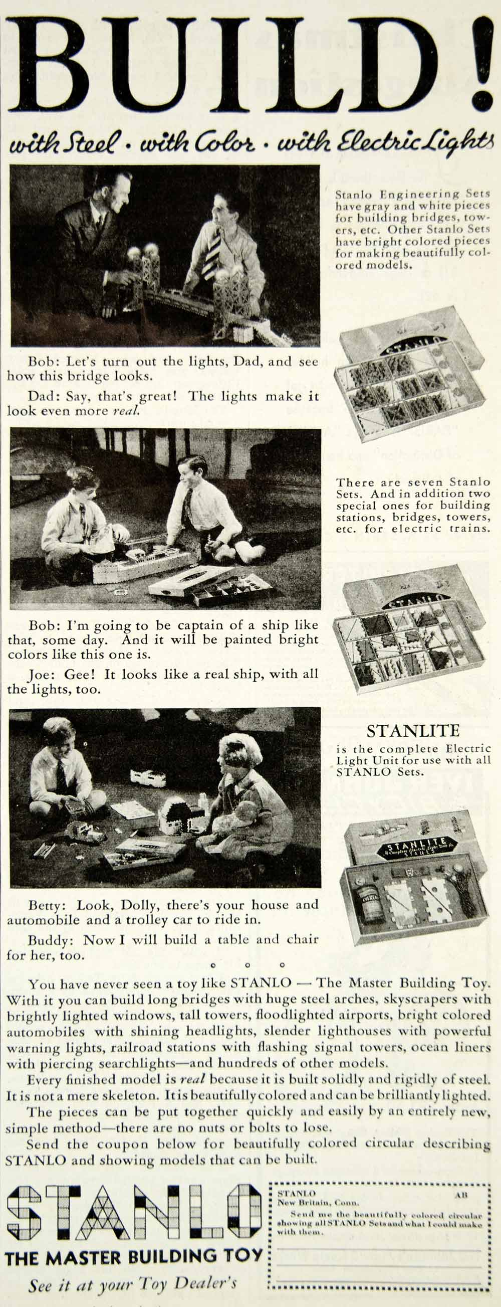 1934 Ad Stanlo Steel Master Building Toy New Britain CT Engineering Set Boy YAB2