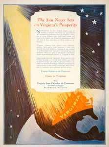 1928 Ad Tourism Virginia Sun United States Earth Globe Chamber Commerce YAM1