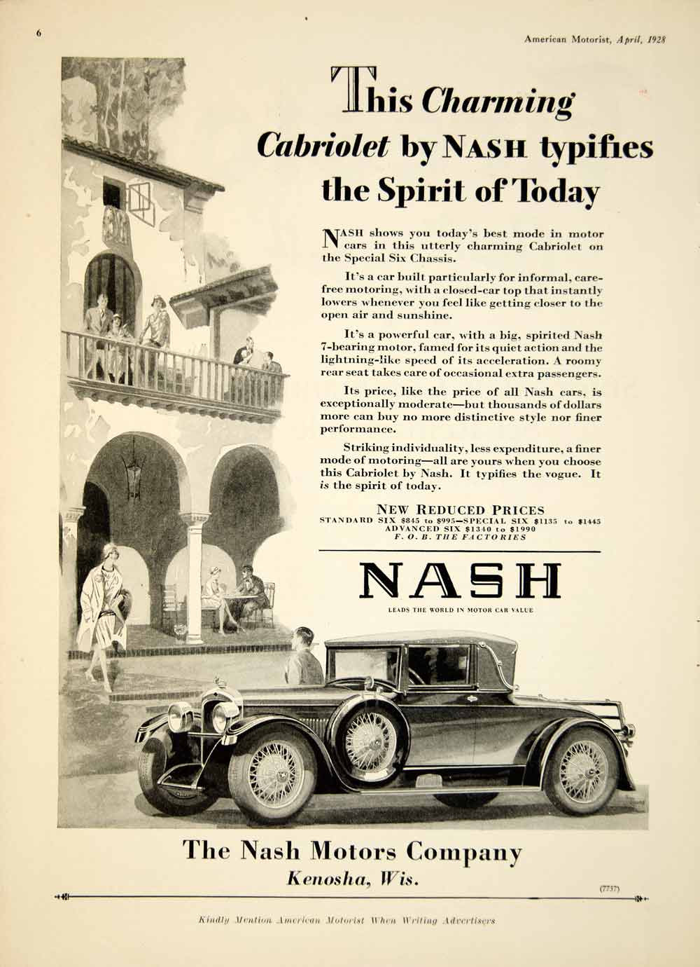 1928 Ad Nash Motor Company Kenosha Wisconsin Automotive Automobile Car YAM1