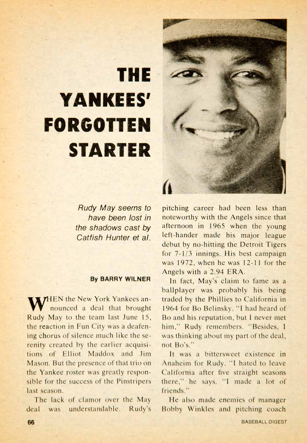 1975 Article MLB Baseball Sports Memorabilia New York Yankees Rudy May YBD1