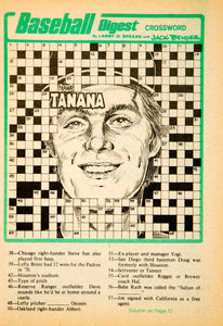 1977 Print MLB Baseball Sports Memorabilia Crossword Puzzle Frank Tanana YBD1