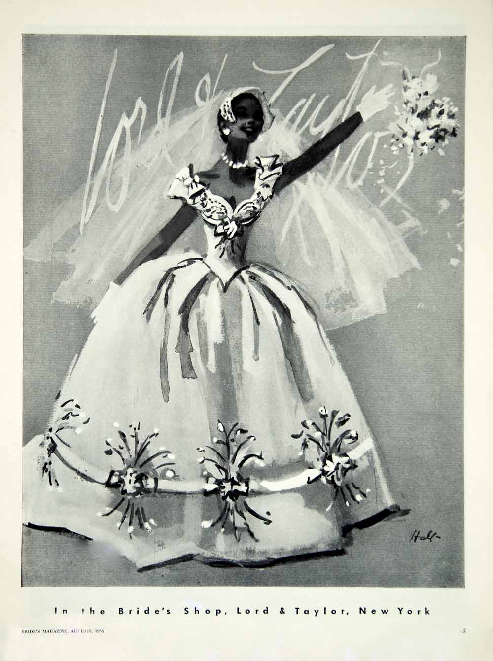 1956 Ad Vintage Wedding Dress Gown Bride Bridal Fashion Illustration L –  Period Paper Historic Art LLC