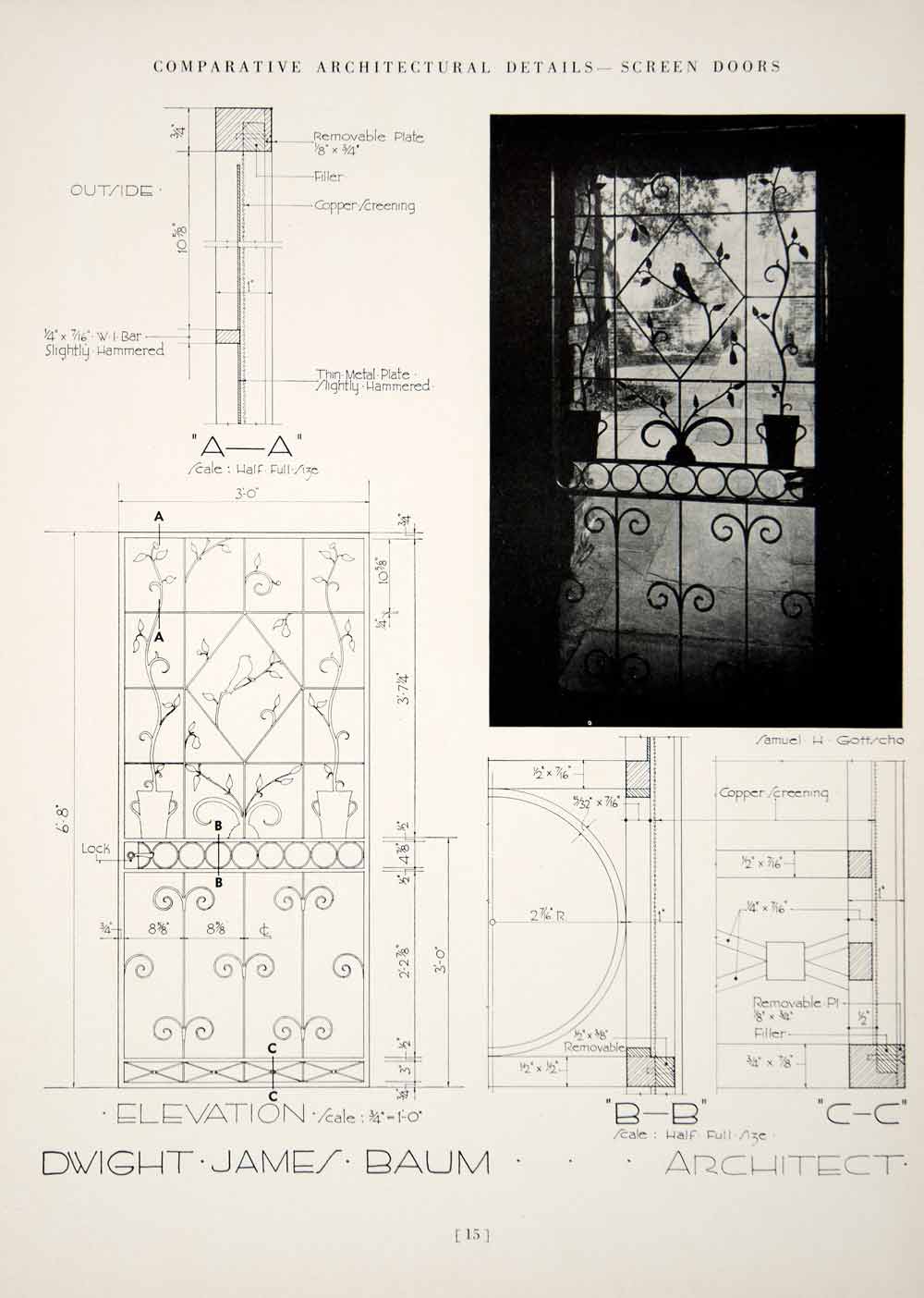 1937 Print Dwight James Baum Screen Door Elevation Nature Bird Scale Plant YCA1