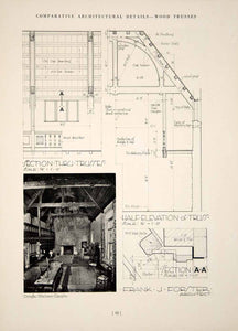 1937 Print Frank J Forster Wood Trusses Living Room Architecture Beams YCA1