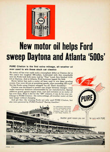 1963 Ad Pure Motor Oil Engine Lubricant Daytona Atlanta 500 Racing Citation YCD2