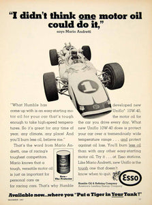 1967 Ad Esso Uniflo Motor Oil 10W-40 Tiger Mario Andretti Race Car Driver YCD5