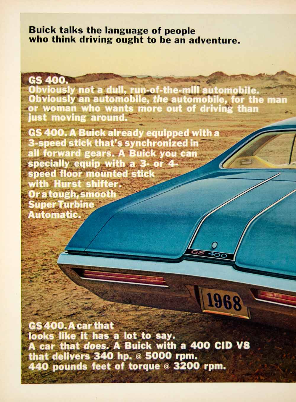 1967 Ads 1968 Buick GS 400 2 Door GM Sports Car 3 Speed 400 V8 Engine YCD5