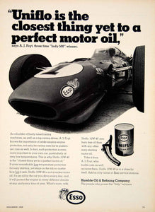 1968 Ad Uniflo Esso Motor Oil Tiger AJ Foyt 10W-40 Race Car Driver Indy 500 YCD6