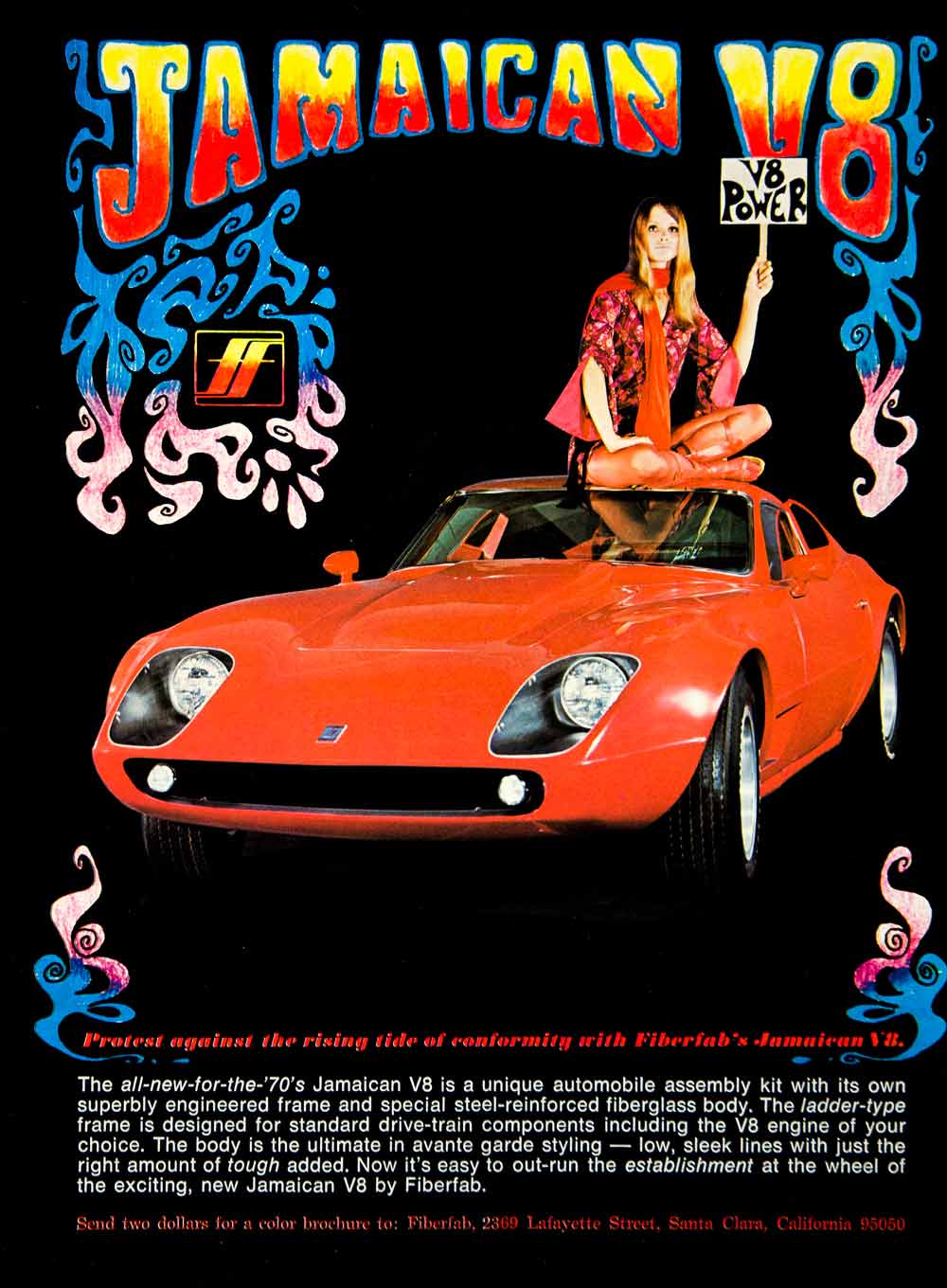 1969 Ad 1970 Fiberfab Jamaican V8 Automobile Assembly Body Kit Sports Car YCD7