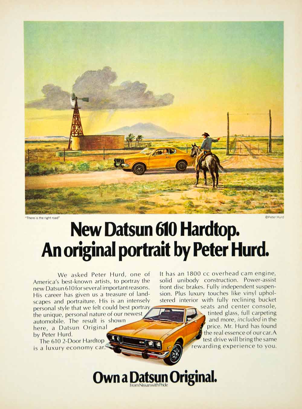 1973 Ad Datsun 610 2 Door Hardtop Coupe Peter Hurd Art Luxury Economy Car YCD9