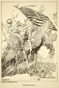 1917 Print WWI Cartoon Robert Carter American Flag Victory Winged Horse Battle