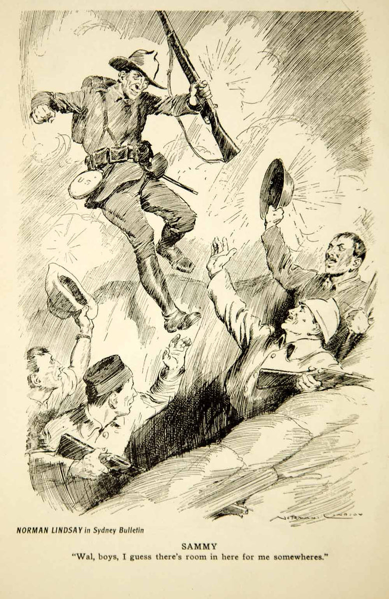 1917 Print World War I Cartoon Norman Lindsay 