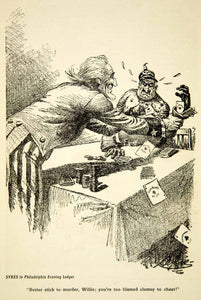 1917 Print WWI Cartoon Art Charles Henry Sykes Uncle Sam Kaiser Wilhelm II Poker