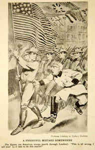 1917 Print World War I Cartoon Art Norman Lindsay American Flag Soldiers Kaiser