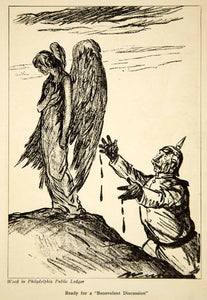 1917 Print World War I Cartoon Clive Weed Angel Wings German Kaiser Political