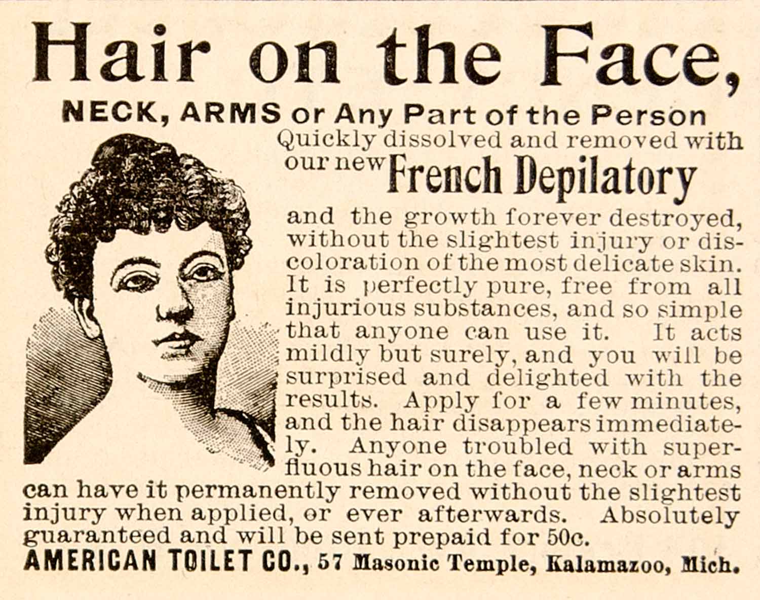 1898 Ad French Depilatory Hair Removal American Toilet Company Health YDL1