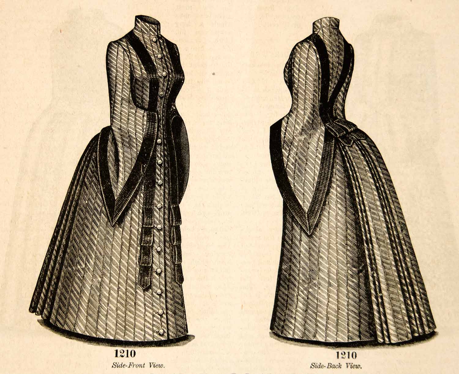 1886 Wood Engraving Victorian Long Wrap Costume Fashion Gown Clothing YDL1