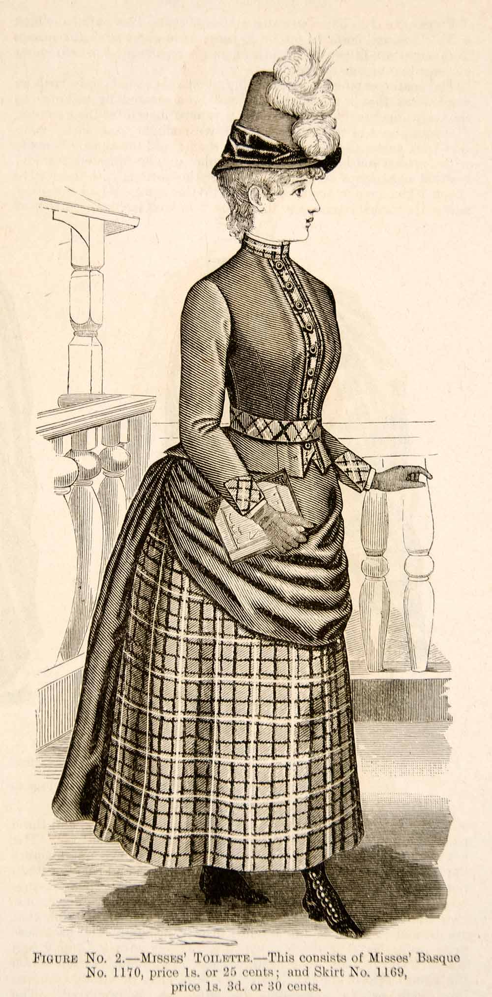 1886 Wood Engraving Toilette Fashion Costume Clothing Victorian Dress Woman YDL1