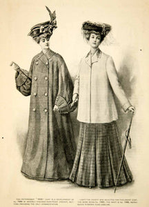 1904 Print Fashion Costume Clothing Dress Coat Edwardian Women Portrait Hat YDL1