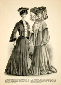 1904 Print Fashion Costume Clothing Edwardian Women Veil Hat Umbrella Coat YDL1