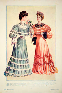 1905 Color Print Delineator Edwardian Drap Dete Chrysoprase Green Chiffon YDL2