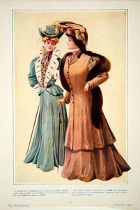 1905 Color Print Edwardian Womens Clothing Ermine Coat Skirt Velvet YDL2