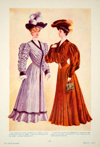 1905 Color Print Edwardian Art Fashion Model Ladies Draped Redingote Blouse YDL2