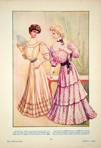 1905 Color Print Ladies Edwardian Clothing Cafe Au Lait French Voile Frock YDL2