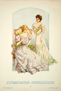 1905 Color Print Edwardian Ladies Clothing Delineator Art Reception Gown YDL2