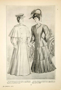 1905 Print Delineator Edwardian Women Fashion Style Dress Fabric Buggy Cap YDL2