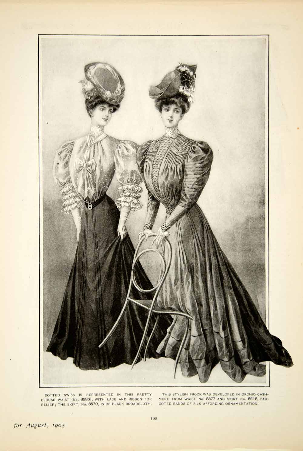 1905 Print Delineator Edwardian Women Fashion Style Art Blouse Cashmere YDL2