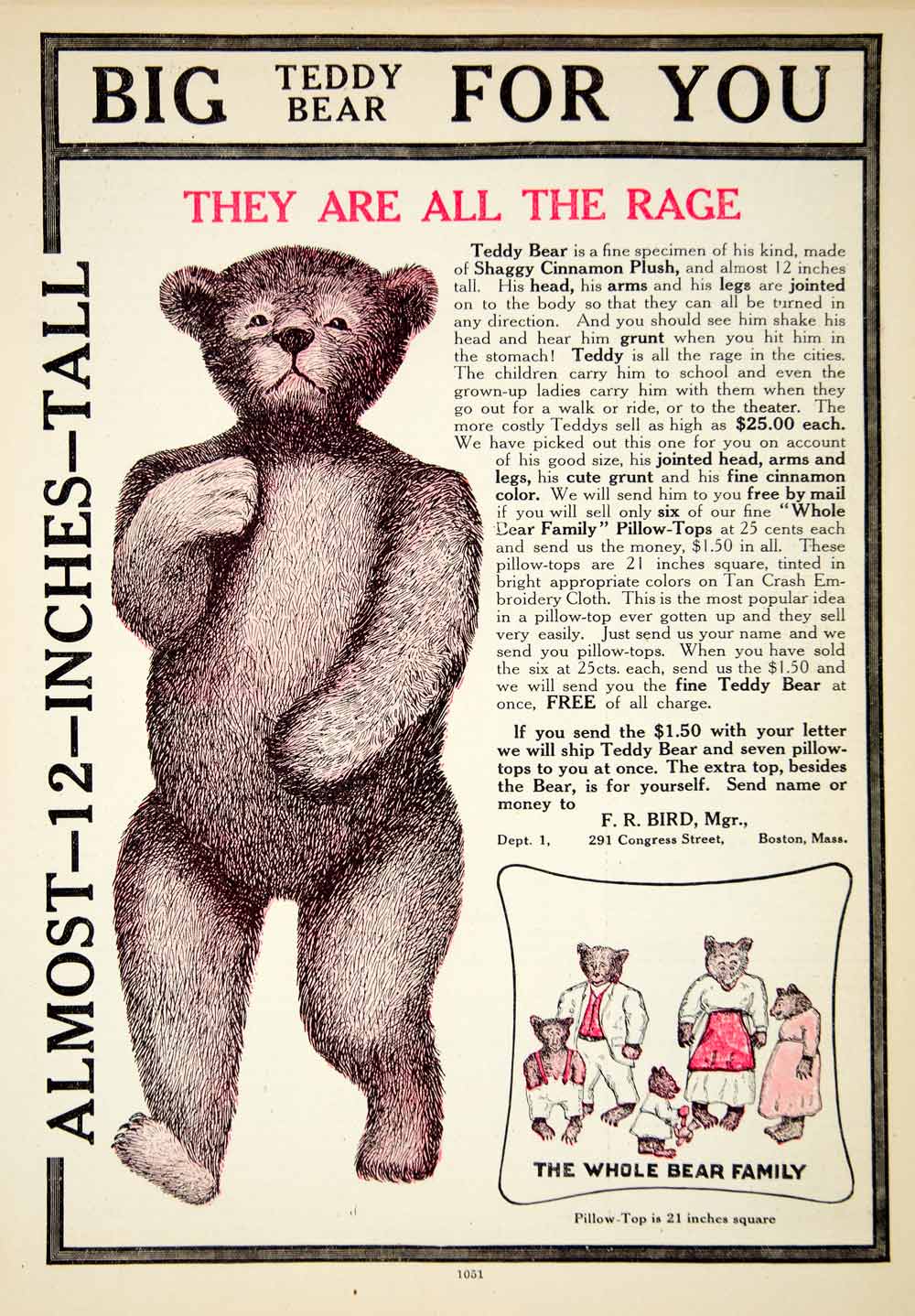 1907 Ad Teddy Bear Stuff Animal Family Toy Children Shaggy Cinnamon Plus YDL4