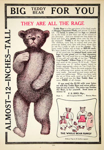 1907 Ad Teddy Bear Stuff Animal Family Toy Children Shaggy Cinnamon Plus YDL4