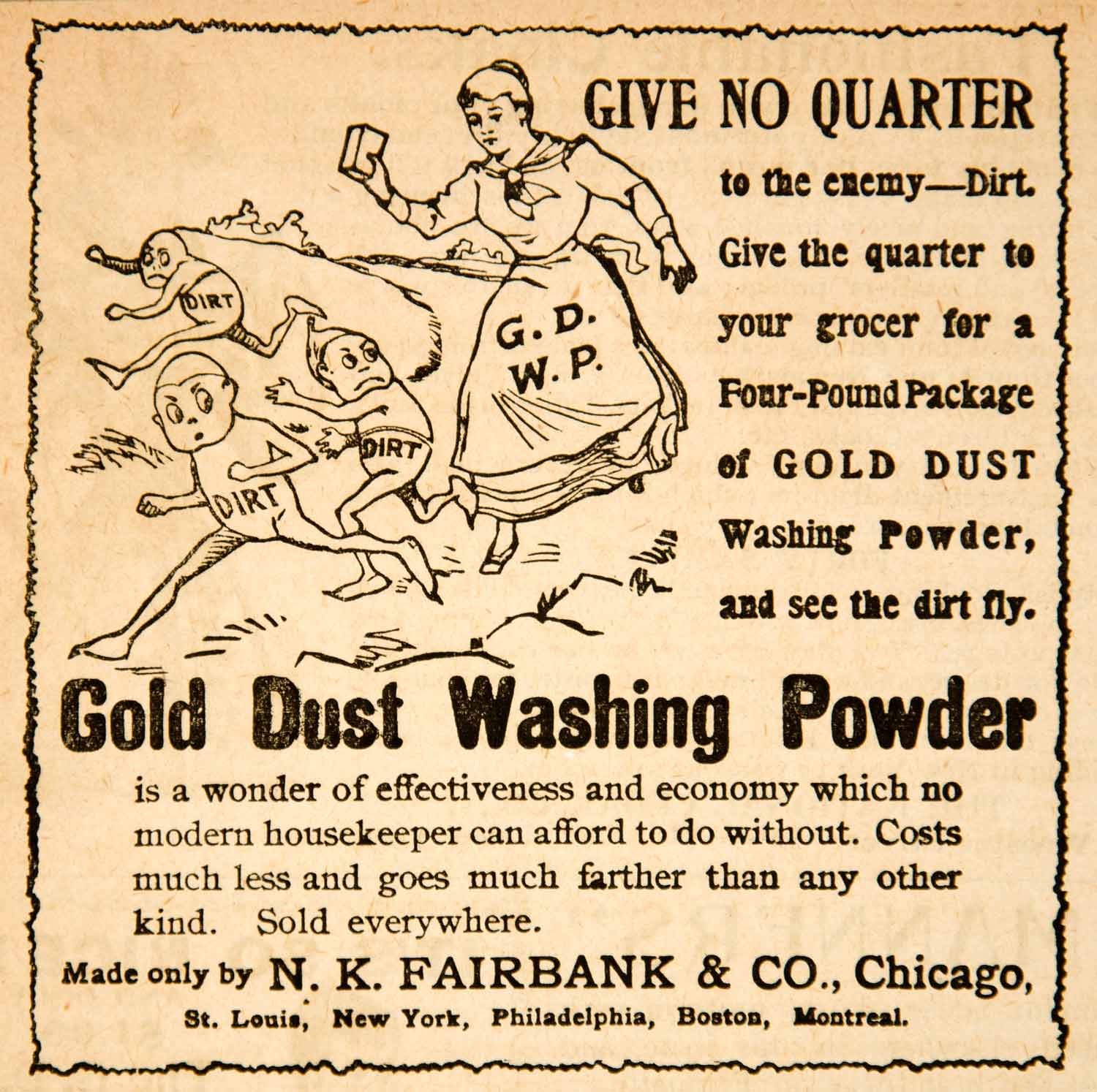 1893 Ad N K Fairbank Company Gold Dust Washing Powder Clean Household YDL7