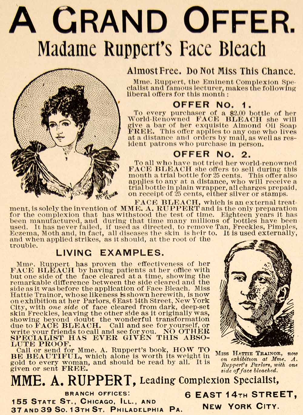 1898 Ad Madame Rupperts Face Bleach Complexion Health Beauty Victorian YDL7