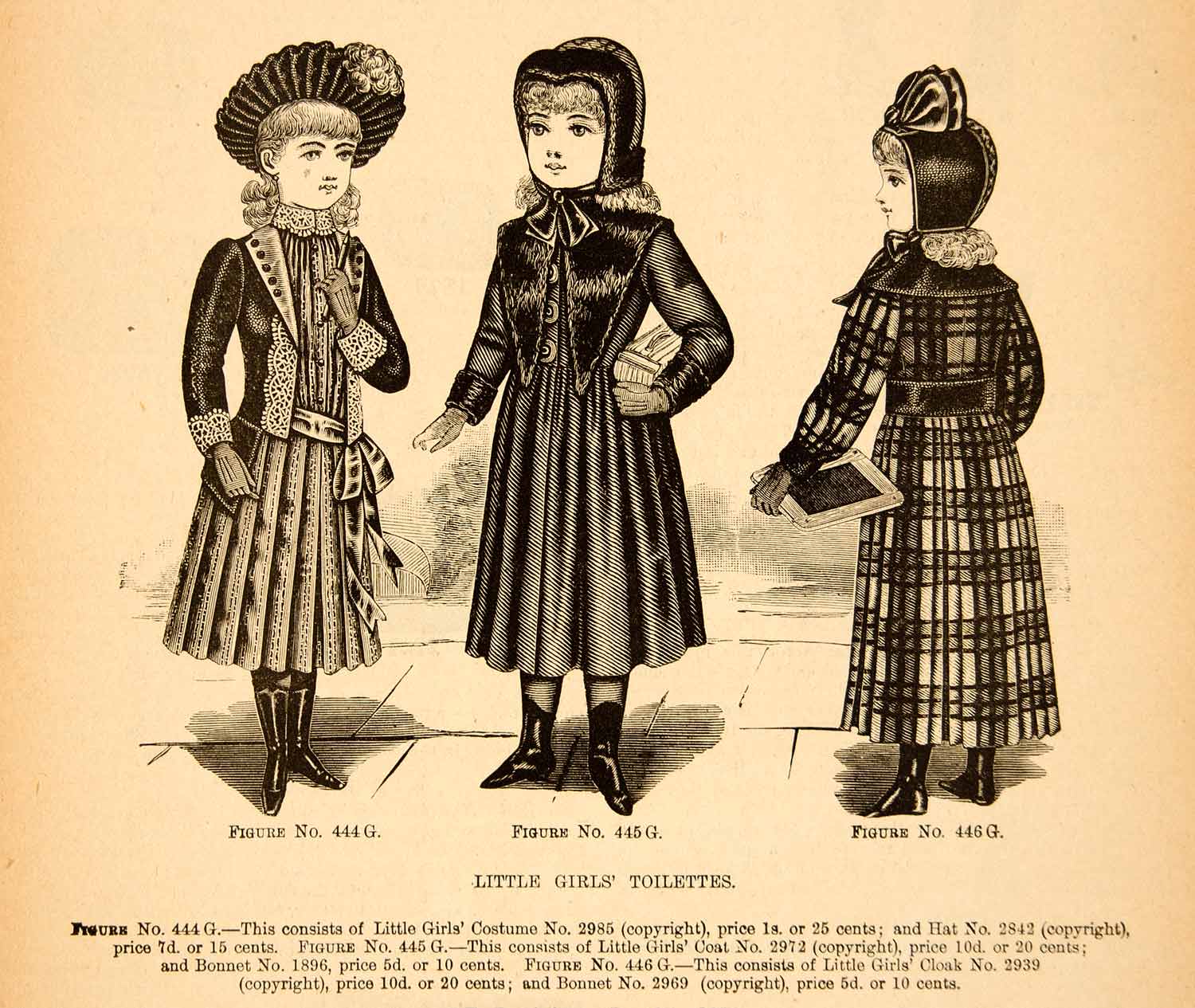 1889 Wood Engraving Stylish Victorian Girl Toilettes Coat Fashion