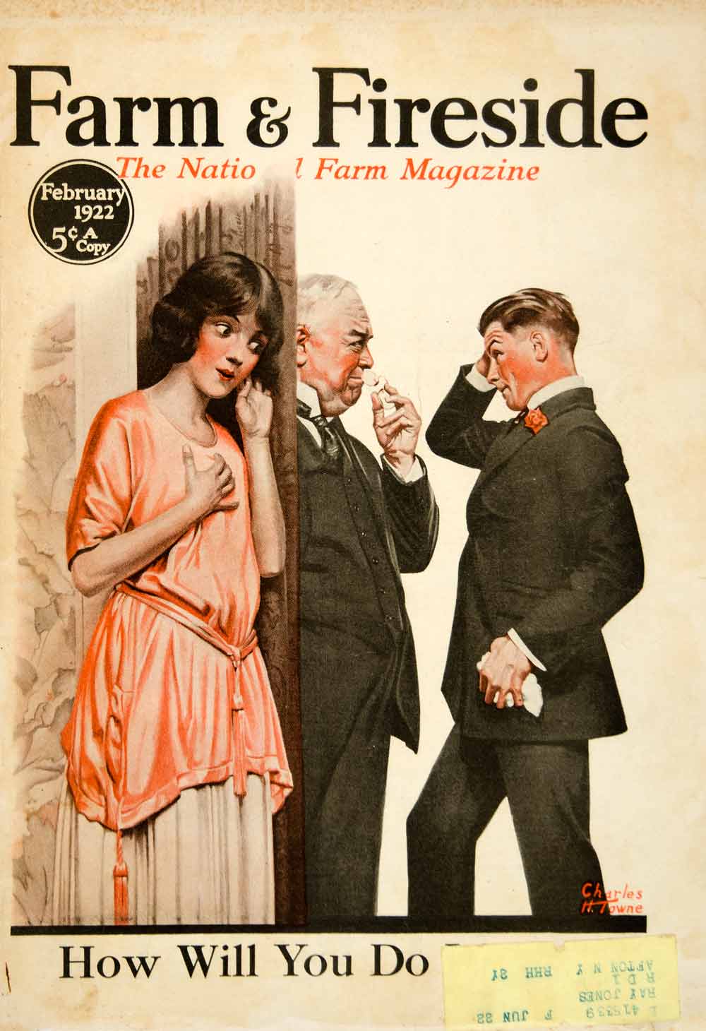 1922 Cover Farm & Fireside February Young Lovers Engagement Charles Henry YFF1