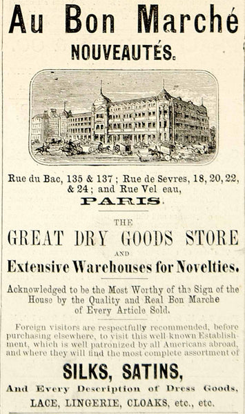 1875 Ad Antique Au Bon Marche Paris Department Store Building 