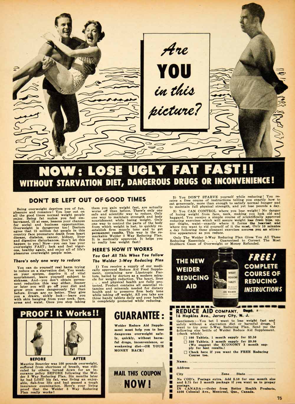 1955 Ad Joe Weider Weight Reducing Tablets Quackery Fat Loss Healthy Pill YFM1