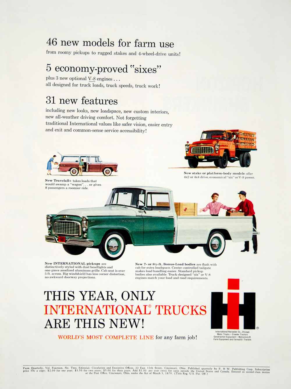 1959 Ad International Harvester Trucks Pickup Ute Travelall Flatbed YFQ1