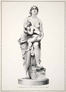 1910 Print Suppliant Neoclassical Mother Baby Nude Sculpture Statue Breast YFS1