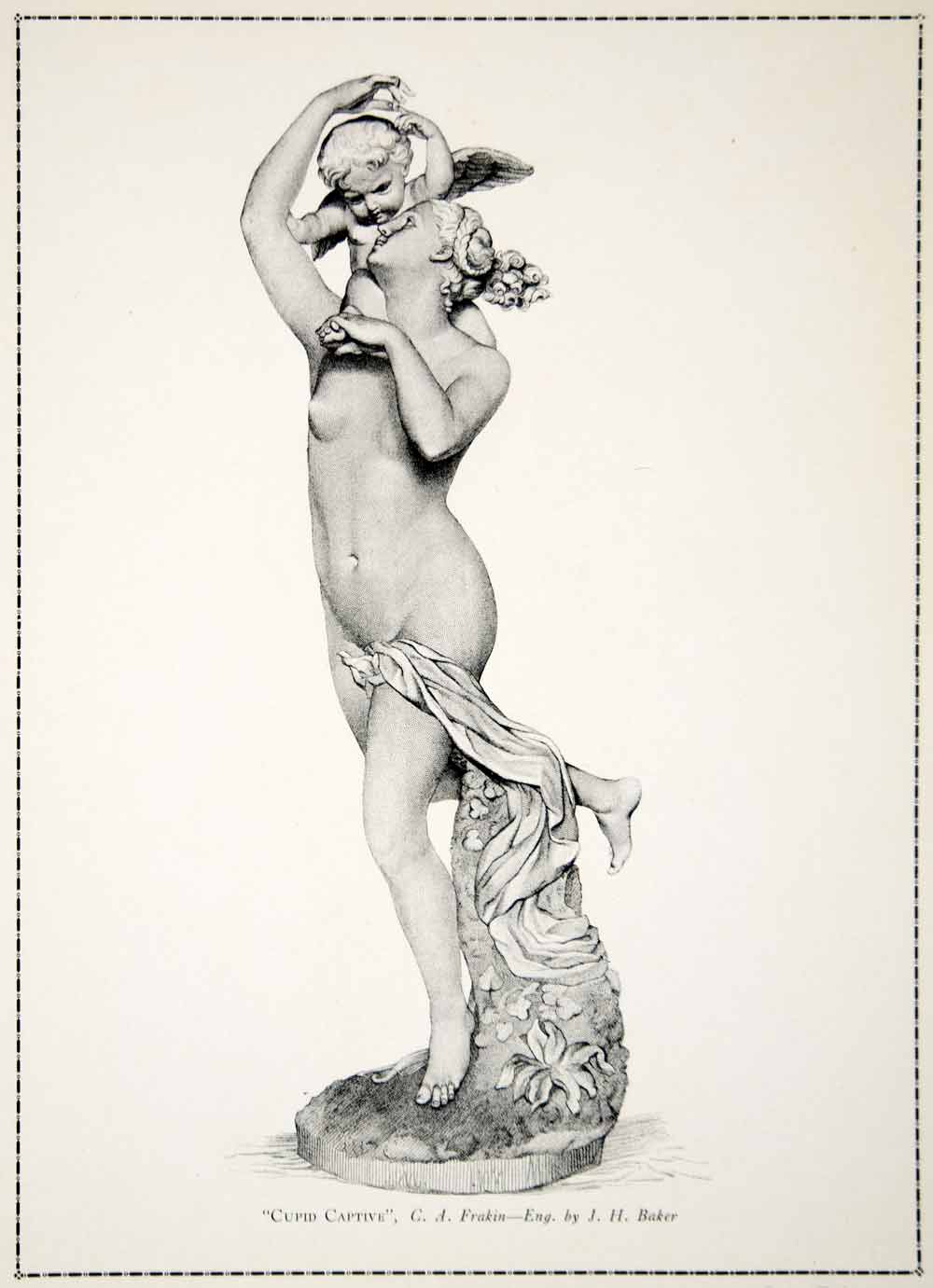 1910 Print Cupid Captive Frakin Nude Neoclassical Statue Woman Sculpture YFS1